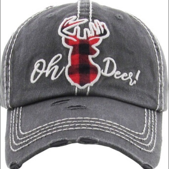 PLAID OH DEER WASHED VINTAGE BALLCAP - Picture 1 of 11